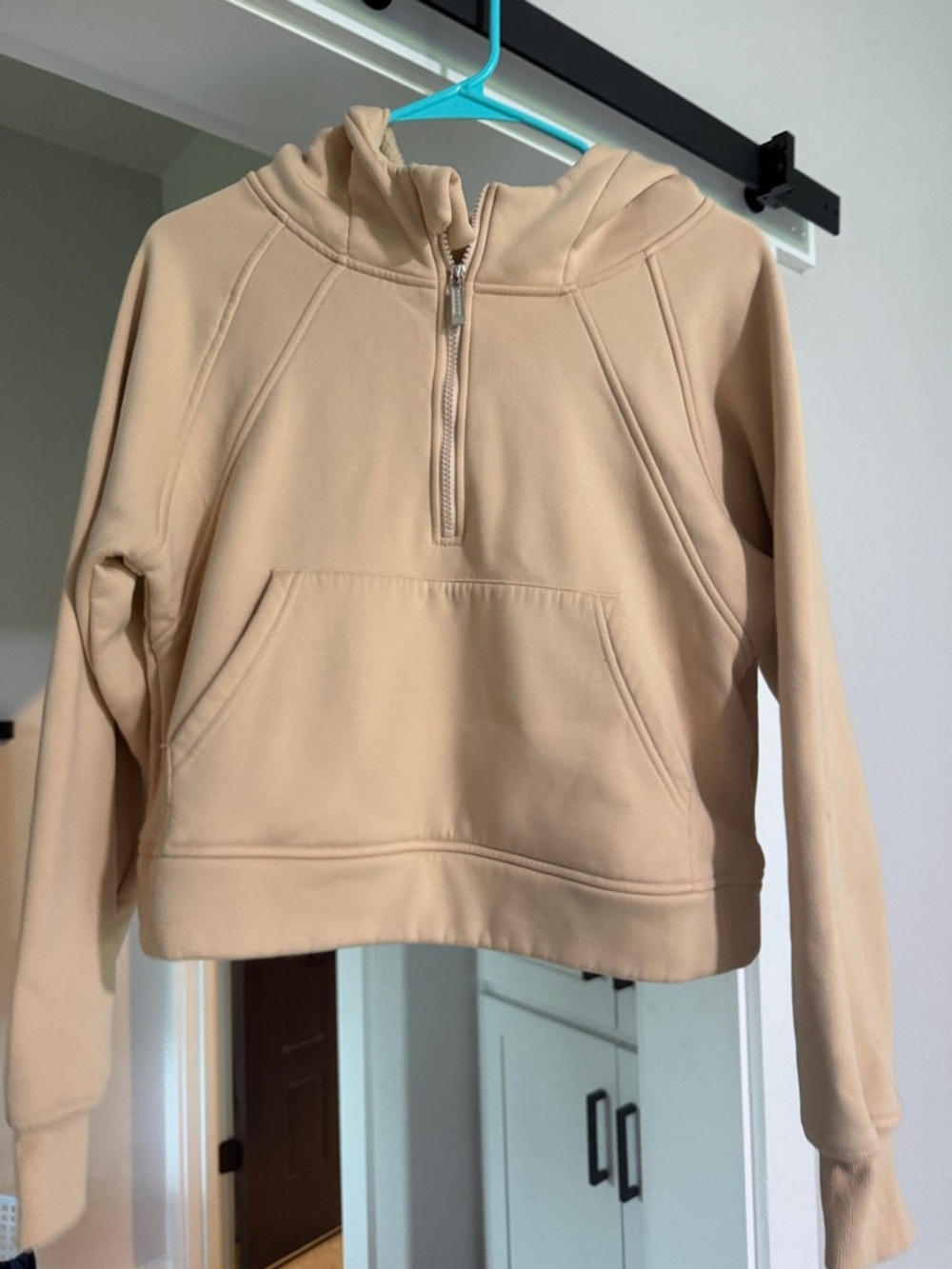 Cropped Beige Half-Zip Hoodie